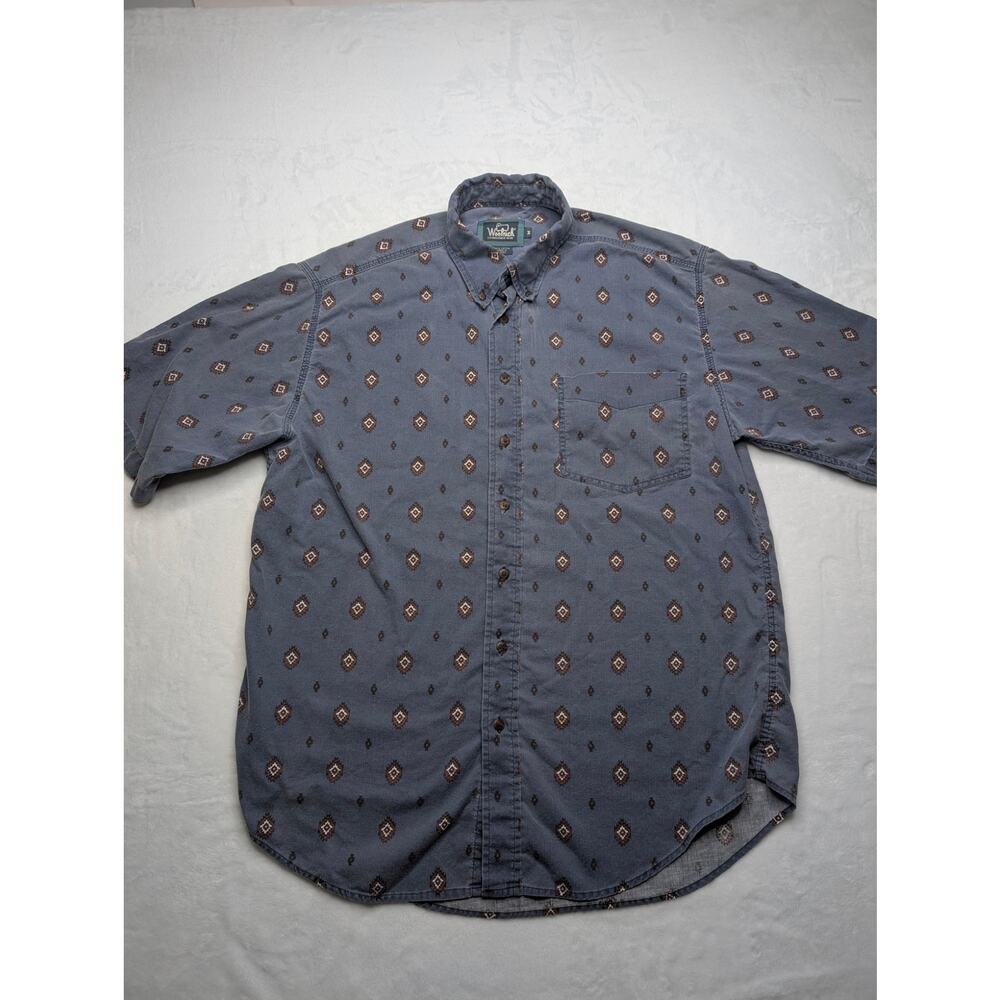 Woolrich Vintage Mens Short Sleeve Button Down Shirt - Medium Diamond Pattern - Picture 2 of 5